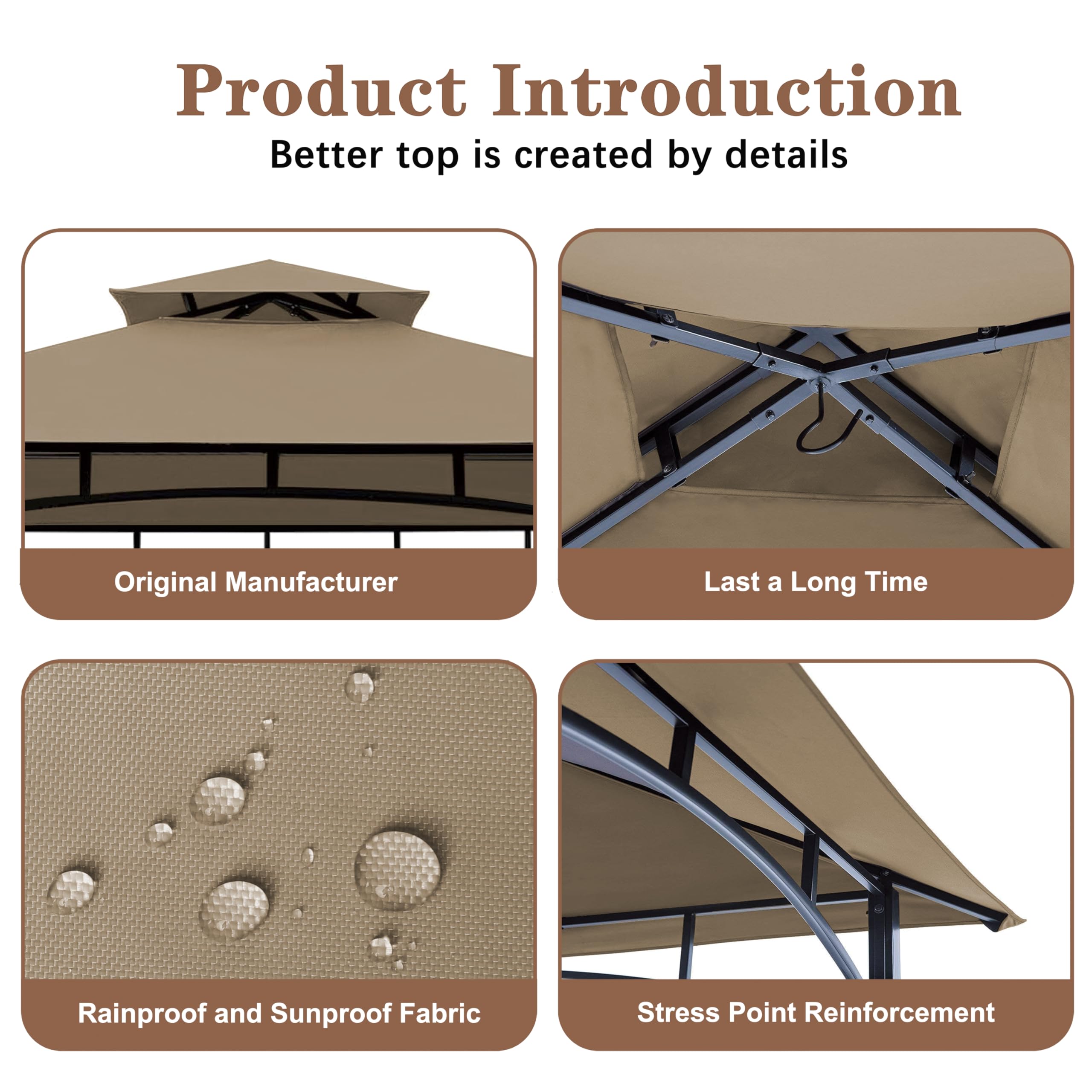 SCOCANOPY 8x5FT Replacement Canopy for Gazebo Model L-GG001PST-F - Khaki BBQ Grill Gazebo Roof Top Cover | Perfect for Outdoor Patio, Backyard, and Garden Parties