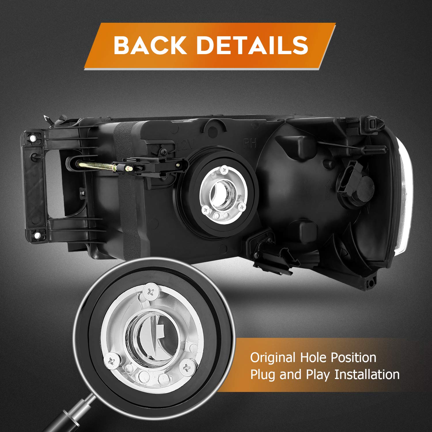 Dodge Ram 1500 2500 3500 Headlight Assembly (2002-2005) - Chrome Housing with Amber Reflector & Clear Lens - Driver & Passenger Side Replacement Headlamps for Improved Night Driving Visibility