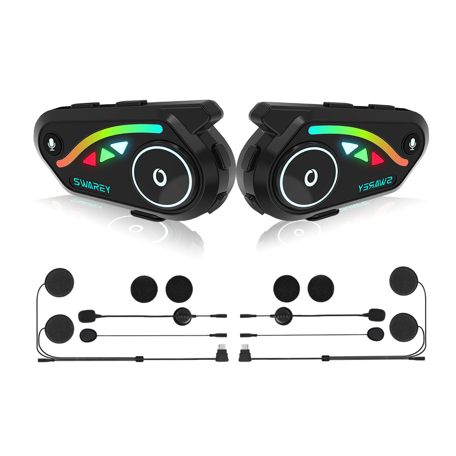 V8 Motorcycle Bluetooth Headset - Dual Pack (2X) with Noise Cancelling DSP&CVC, HiFi Stereo, FM Radio & Music Sharing | 1000M-2000M Helmet Intercom for Motorcycle Riders | Perfect for Group Riding, Touring & Adventure Motorcycling