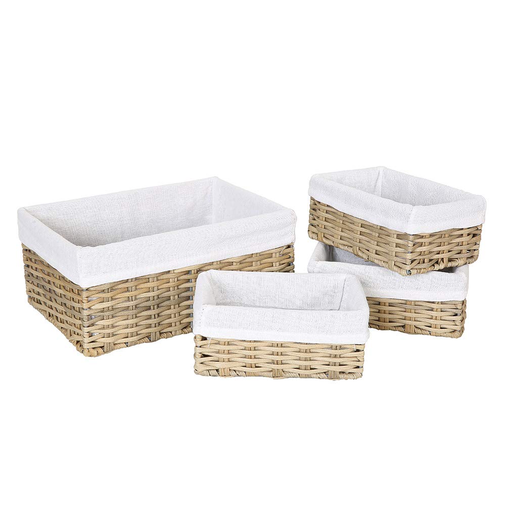 Handmade Woven Wicker Storage Baskets Set of 4 - Natural Beige Decorative Organizing Baskets for Bedroom, Bathroom & Home Organization - Perfect for Laundry, Toys, Towels & Clutter Control