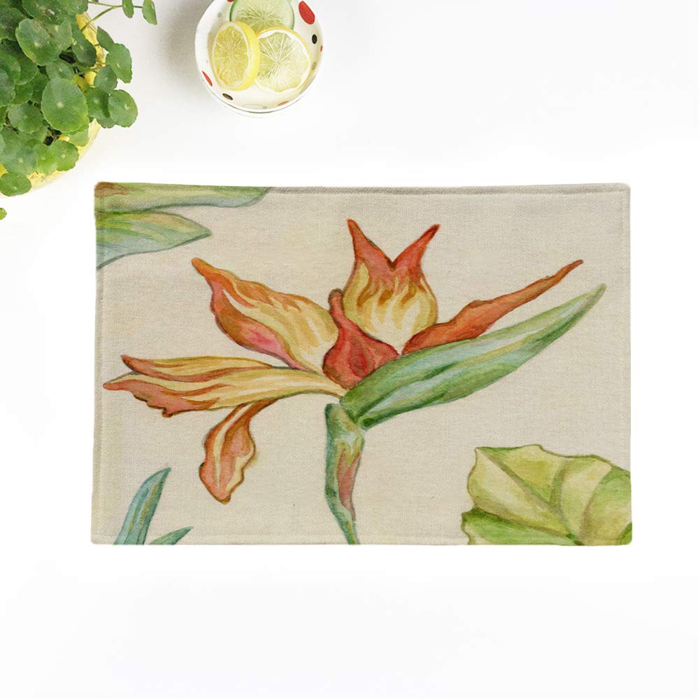 Topyee Set of 6 Tropical Bird of Paradise Placemats - 18x12.5 Inch Non-Slip Washable Table Mats for Kitchen & Dining Room - Hawaiian Themed Decor for Parties, Home & Restaurant Use