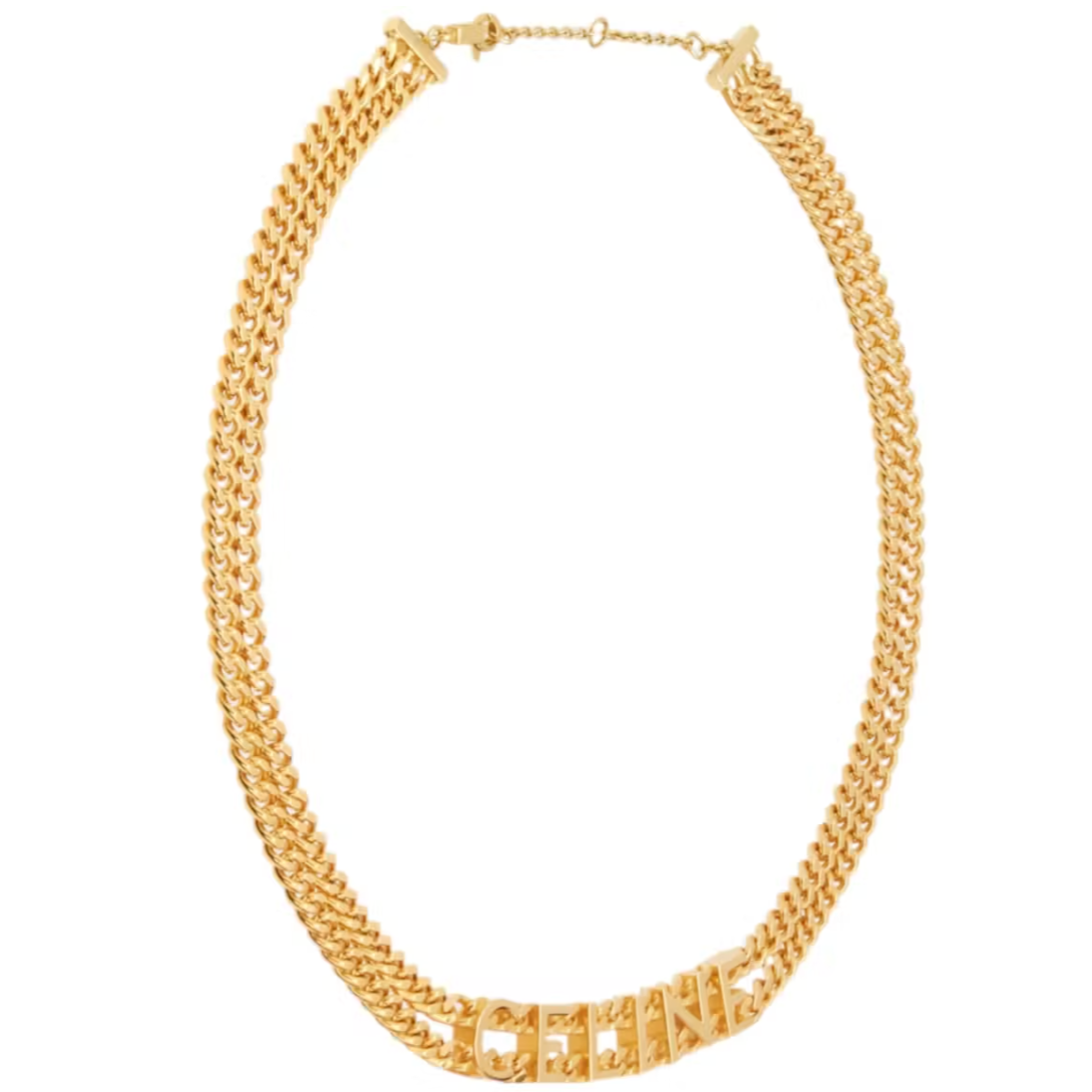 Celine Gold Finish Gourmette Necklace for Women - Elegant Layered Chain Jewelry for Party, Wedding & Everyday Wear