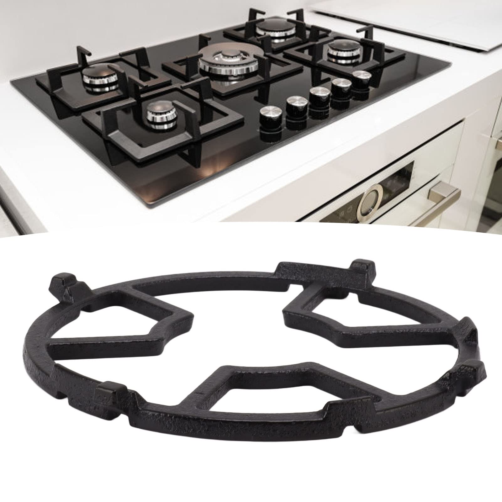 Premium Cast Iron Wok with Non-Slip Black Stove Rack - Universal Kitchen & Camping Cookware, Round Moka Pot Holder, Gas Cooktop Range Pan Grate Support Stand for Gas Hob Accessories - Perfect for Stir-Frying, Boiling & Outdoor Cooking