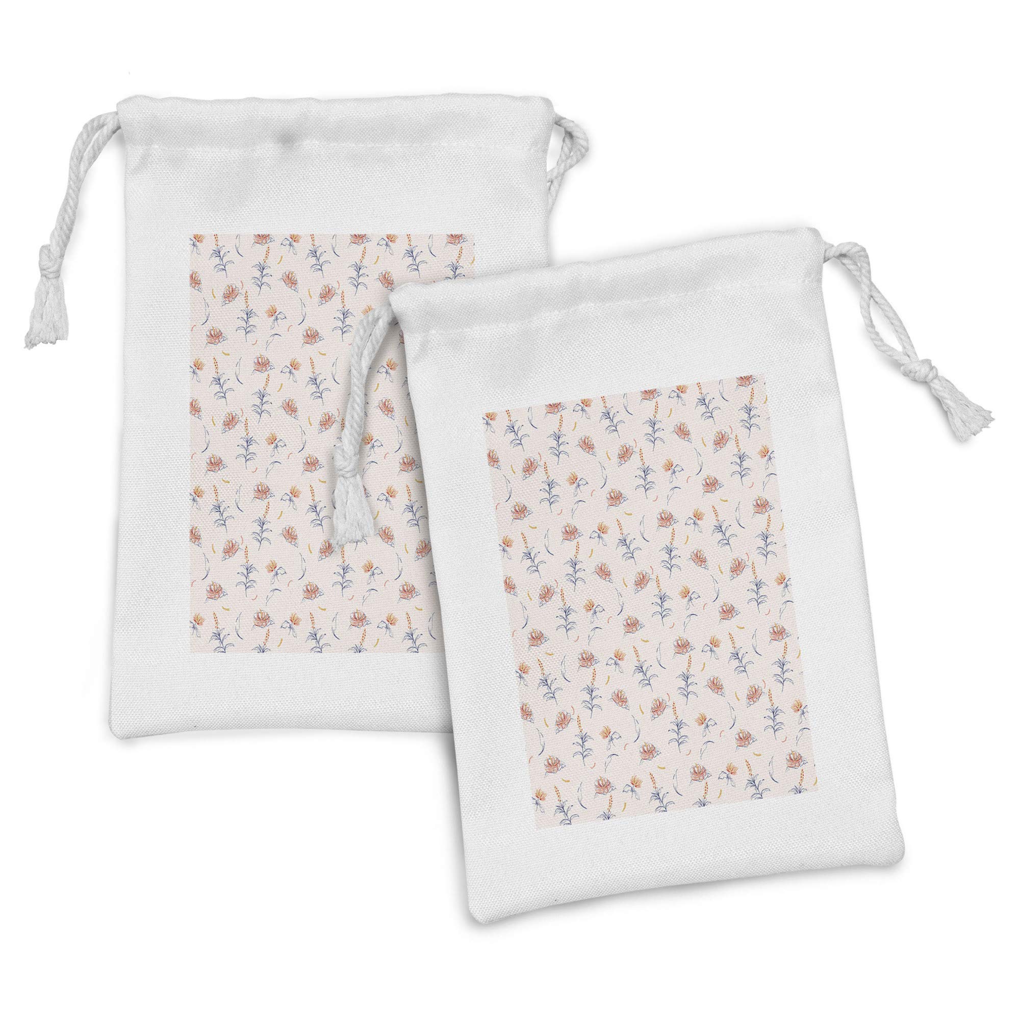 Ambesonne Floral Fabric Pouch Set of 2 - Pastel Rose Flower Drawstring Bags for Toiletries, Makeup & Travel Accessories | 9