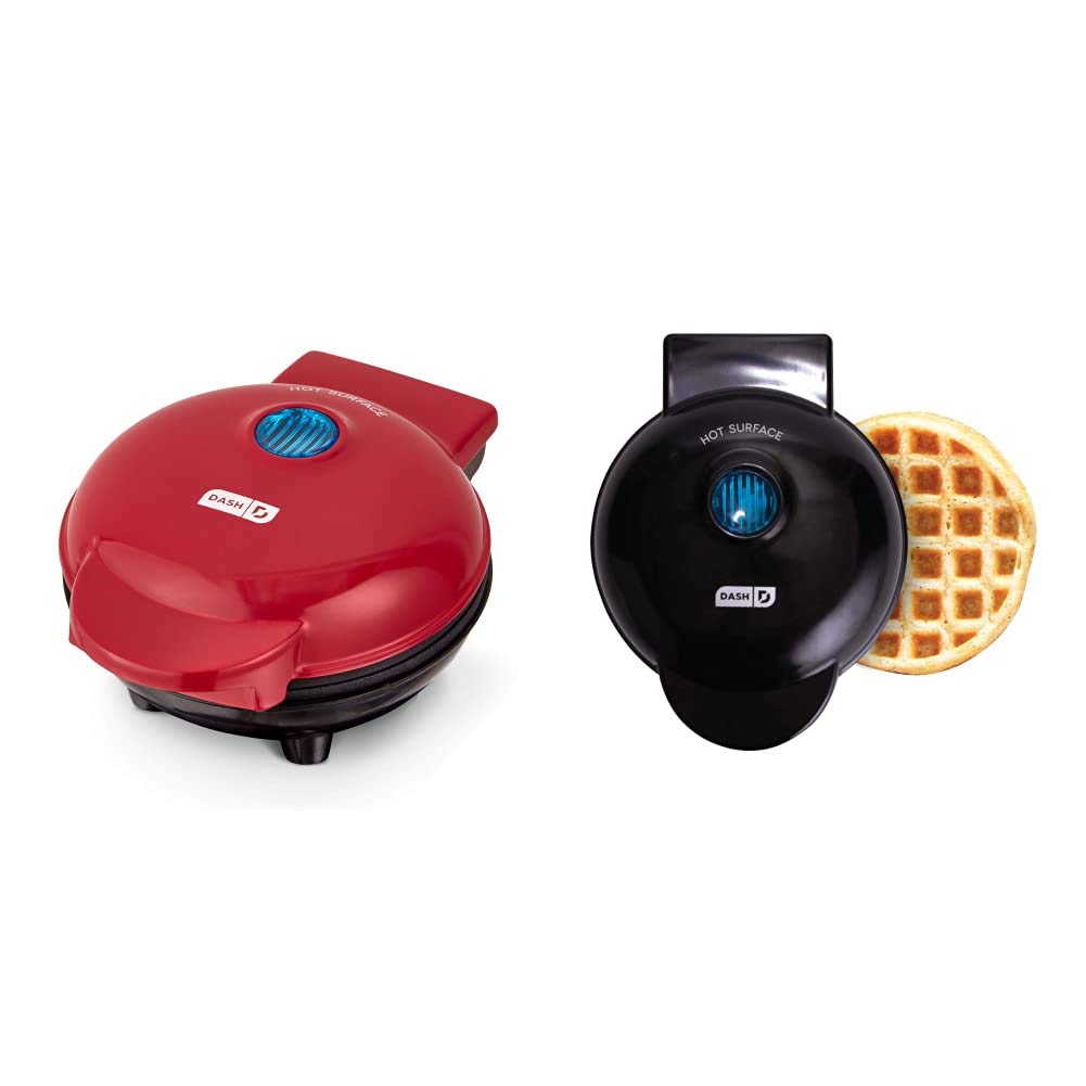 Dash Mini Maker Portable Grill & Panini Press - 4 Inch Waffle Maker for Individual Servings, Hash Browns, Sandwiches | Perfect for Breakfast, Camping & Small Kitchen Spaces (Red & Black)