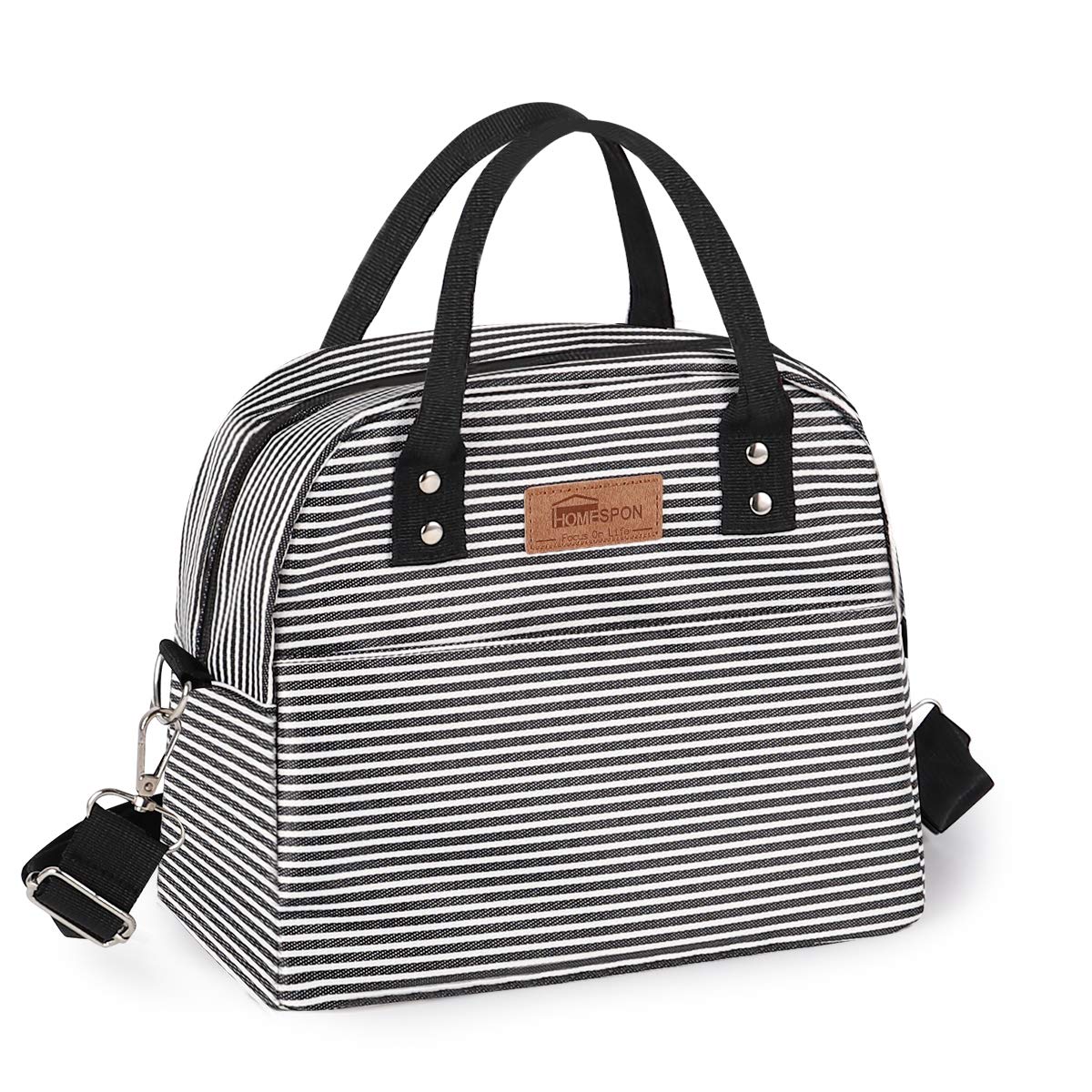 Insulated Reusable Lunch Bag - Waterproof Cooler Tote for Women & Men | Black & White Stripe | Perfect for Work, School, Picnics & Outdoor Activities