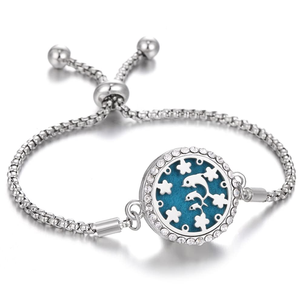Aromatherapy Bracelet with Essential Oil Diffuser - Adjustable Tree of Life Locket Bracelet, Cubic Zirconia Crystal Magnetic Bracelet for Women | Perfect for Yoga, Meditation & Stress Relief