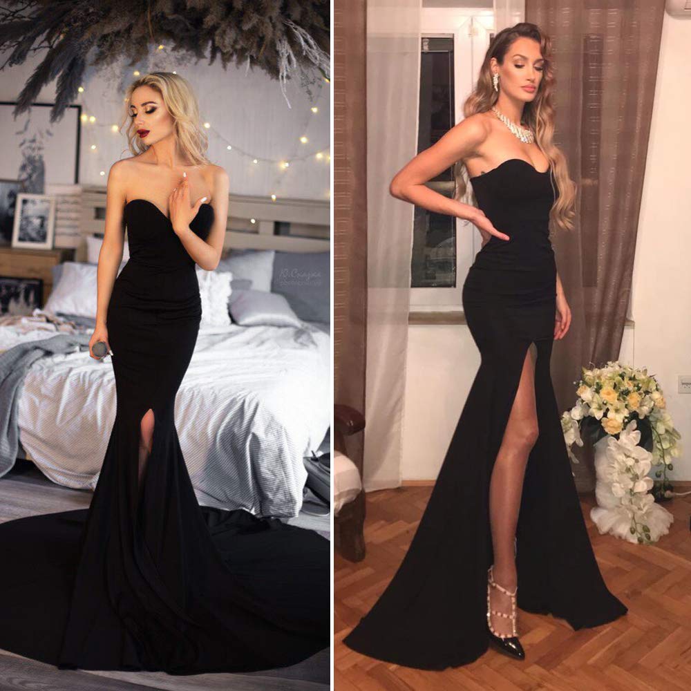 Elegant Strapless Long Evening Gown for Prom, Wedding & Formal Events - Sexy Front Slit Floor-Length Dress for Special Occasions