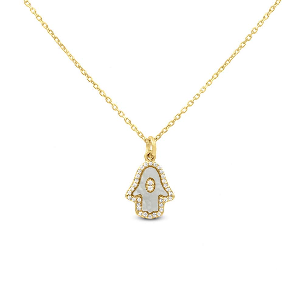 14K Gold Plated Sterling Silver Mother of Pearl & Cubic Zirconia Pendant Necklace - Elegant Jewelry Gift for Women, Perfect for Weddings, Parties & Special Occasions