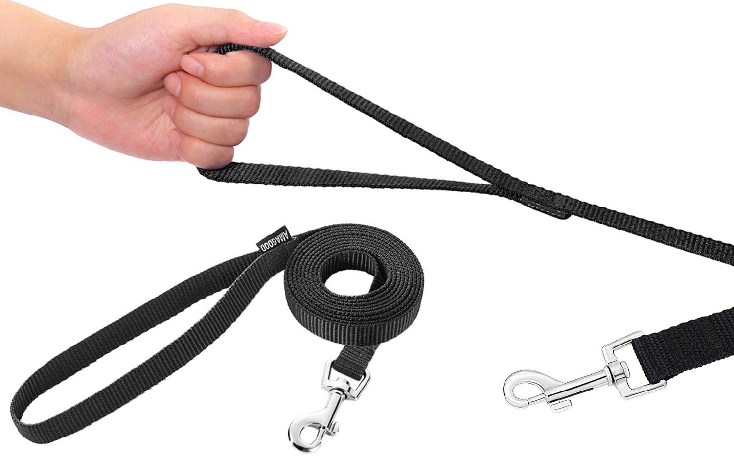 AMAGOOD 6 FT Heavy Duty Dog Leash for Small, Medium & Large Dogs - Strong Durable Traditional Style Pet Lead with Easy-Use Collar Hook (Black, 5/8