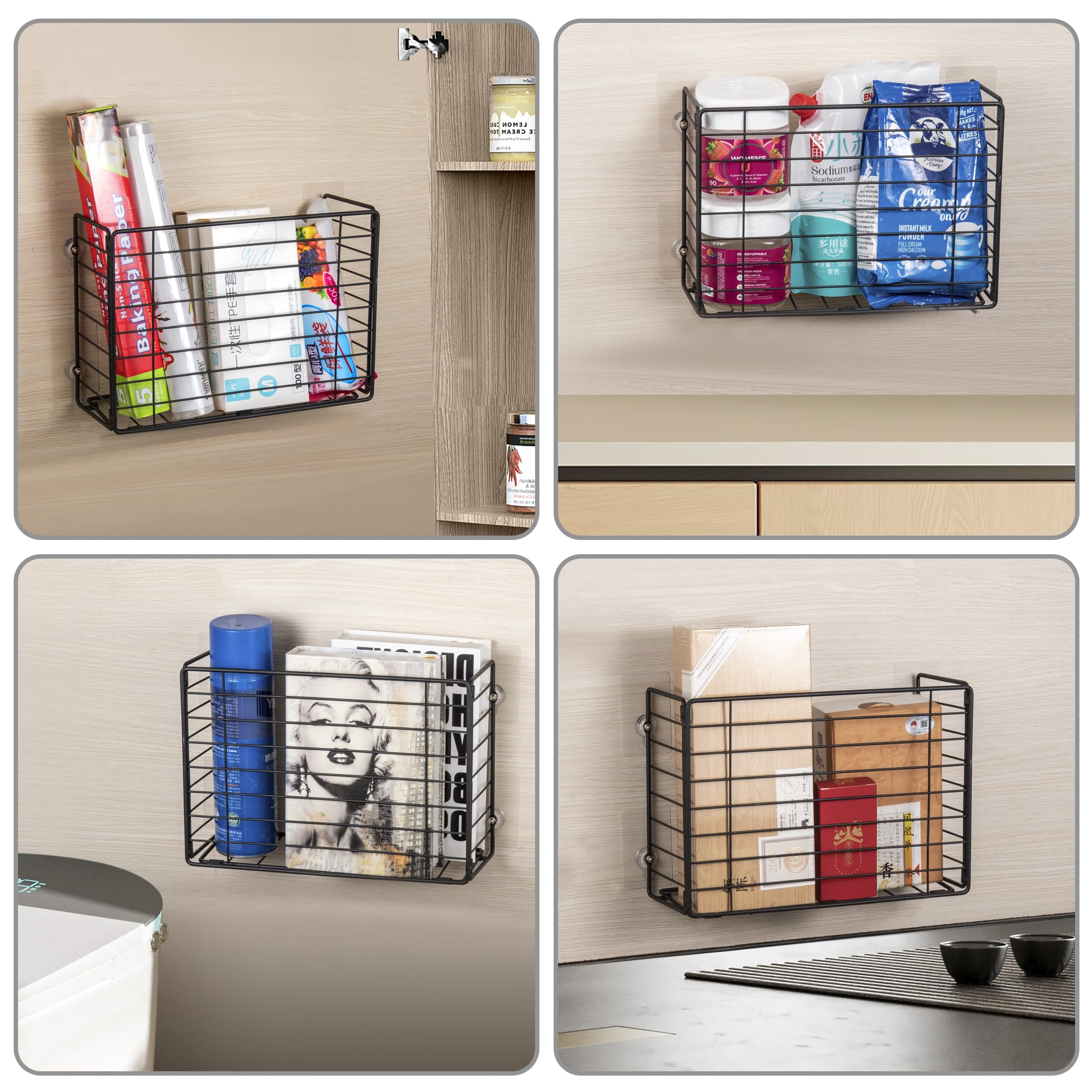 Lonian Kitchen Wrap Organizer Rack - Wall Mounted or Door Hanging Storage Basket for Cutting Boards, Tin Foil, Wax Paper, Parchment Paper - Perfect for Pantry, Cabinet, Cupboard Organization & Space Saving