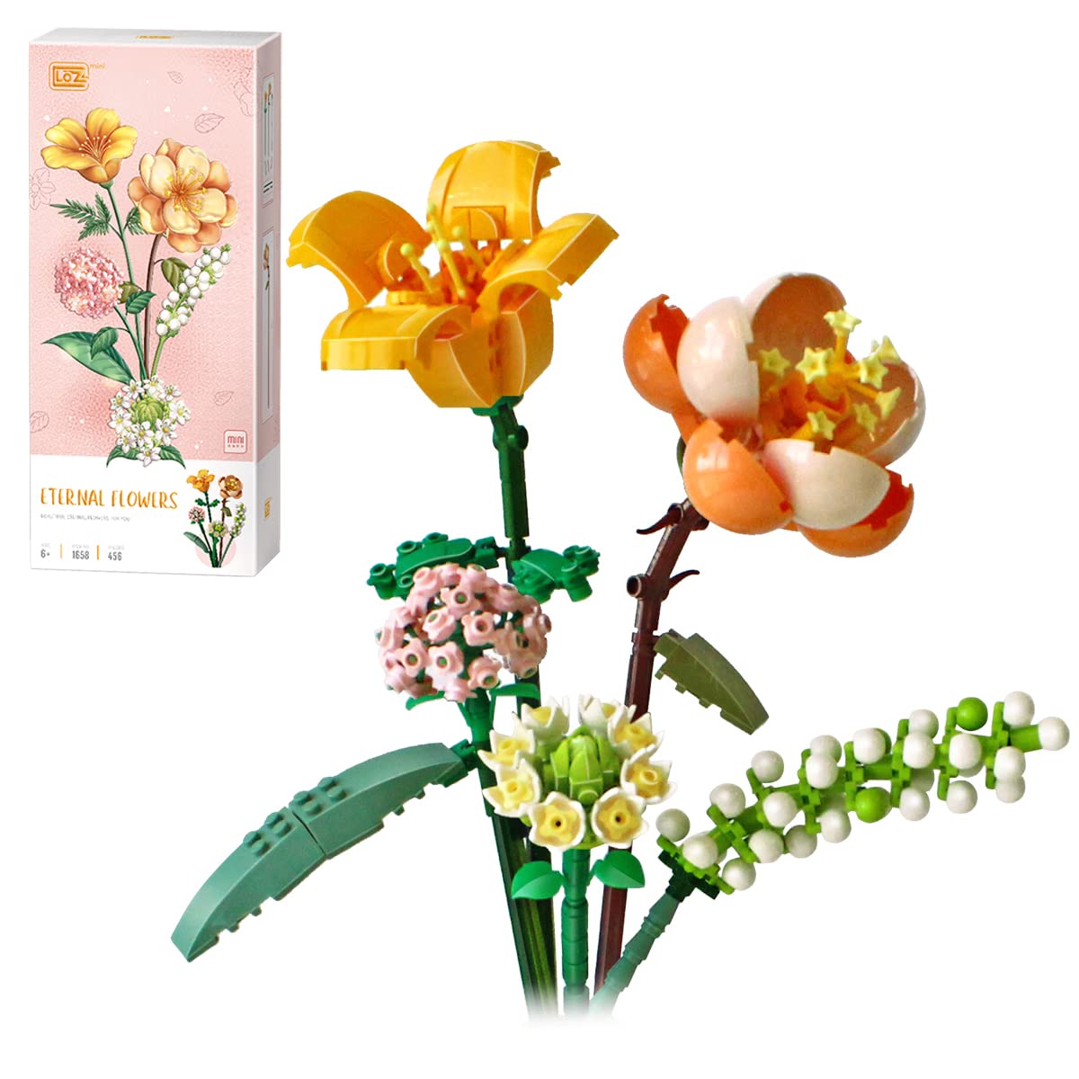 DIY Artificial Flower Bouquet Building Blocks Kit - 547pcs Pink Roses & 456pcs Lilies Botanical Collection Set for Adults & Teens (Not Lego Compatible) - Perfect for Home Decor, Gift Giving & Stress Relief Activities