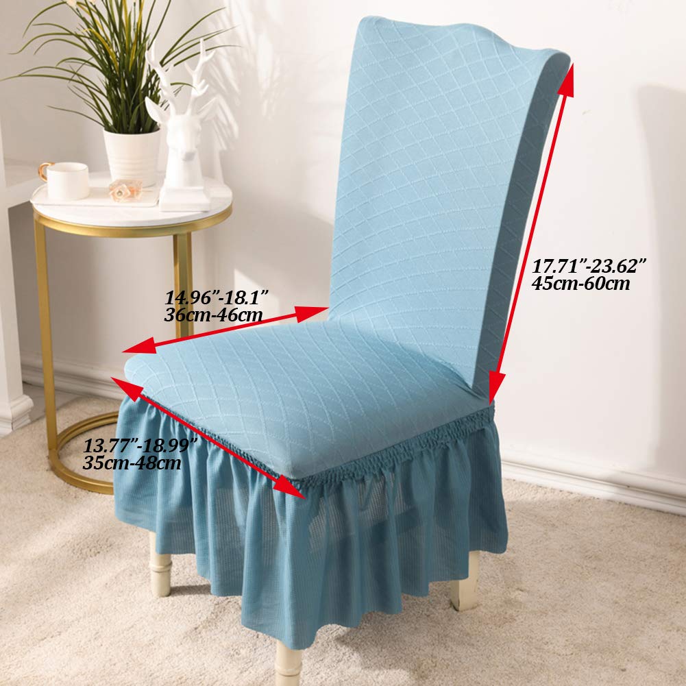 DuShow Jacquard Dining Chair Slipcovers - Blue Long Skirt High Stretch Washable Chair Protector - Removable Dining Room Chair Covers (1pc) for Home, Restaurant & Office Use