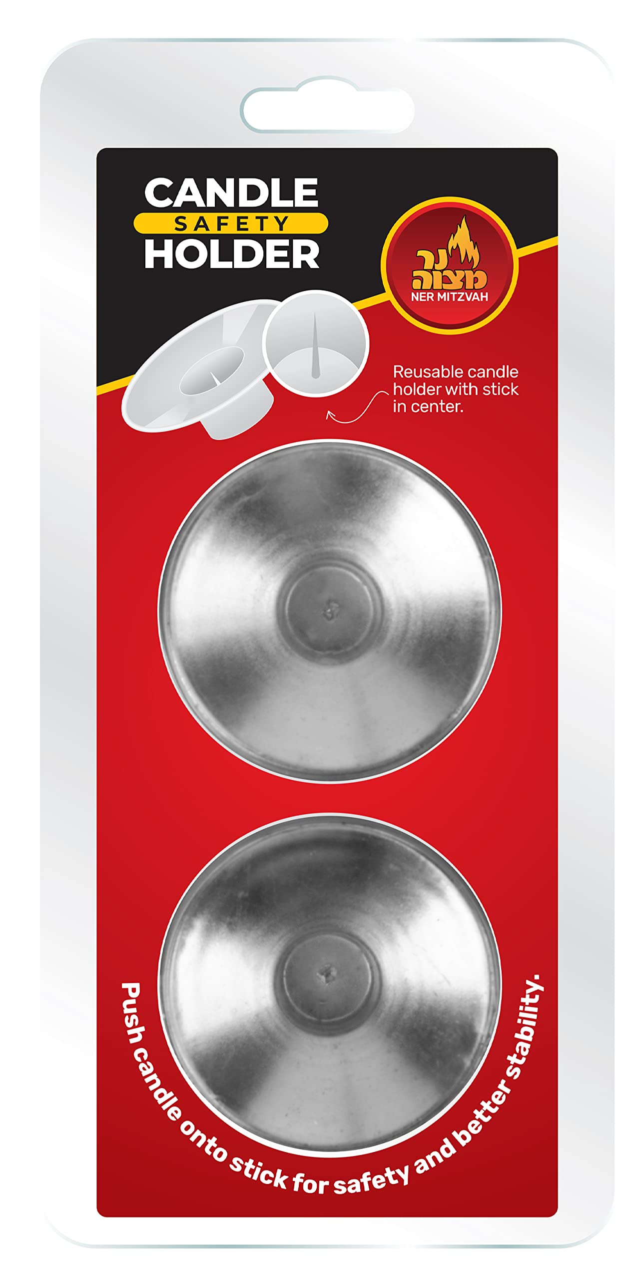 Reusable Metal Candlestick Liners & Drip Guards - Nickel Plated Safety Pin Bobeches for Secure Candle Hold - Silver (2 Pack) - Perfect for Hanukkah, Shabbat & Jewish Holiday Decorations