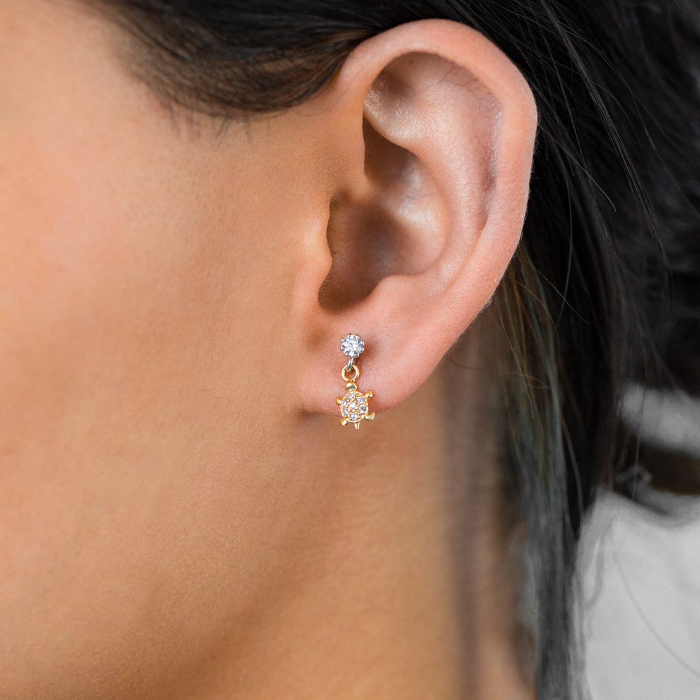 9ct Gold Silver Filled Cubic Zirconia Turtle Drop Earrings for Women - Elegant Dangle Jewelry Gift for Birthday, Anniversary & Special Occasions
