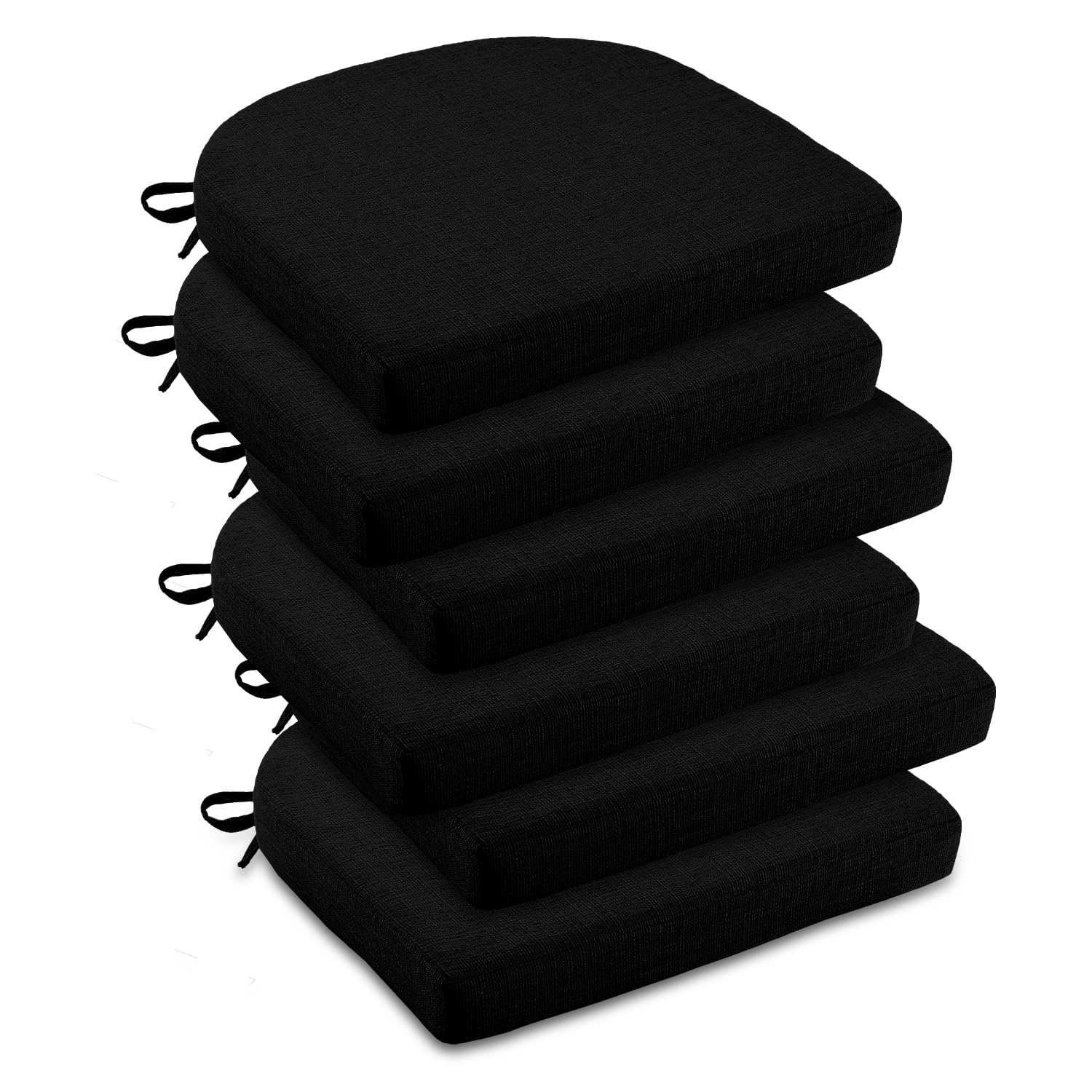 Premium 16x16 Inch Dining Chair Cushions Set of 6 - Soft Textured Foam Seat Pads with Secure Ties & Non-Slip Backing for Kitchen, Office, and Living Room Chairs - Comfortable Black Home Decor Accessories (2