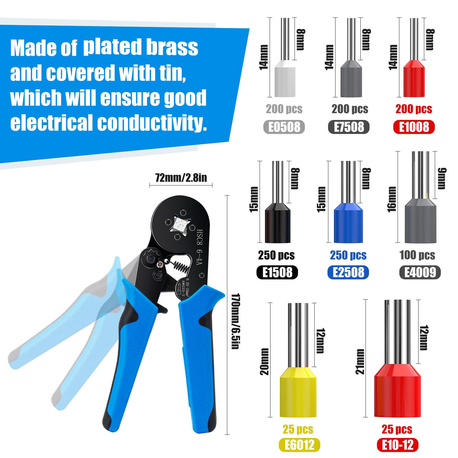 Professional Ferrule Crimping Tool Kit with 1250PCS Wire Ferrules - LUNEY Self-Adjustable Ratchet Crimper Plier for AWG 23-7 Cables (0.25-10mm²) - Perfect for Electrical Wiring, DIY Projects & Industrial Applications