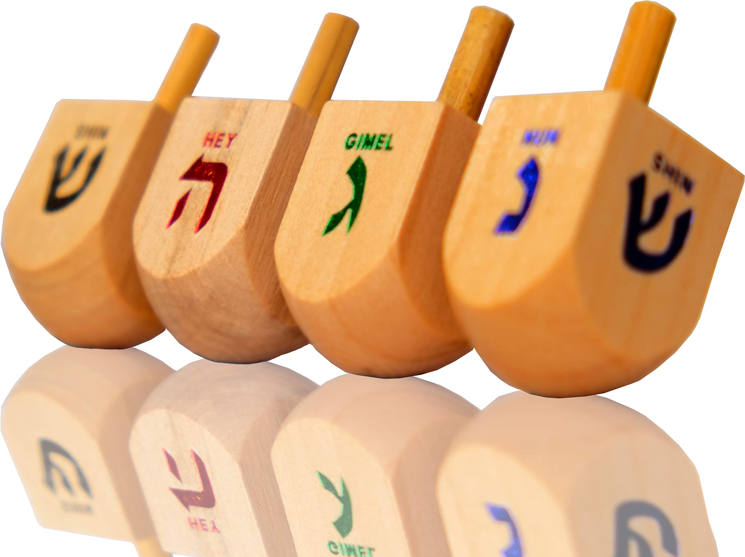 Natural Wooden Dreidels Set of 4 with Instructions - Traditional Hanukkah Game for Family Fun, Jewish Holiday Gift & Chanukah Celebration Activity