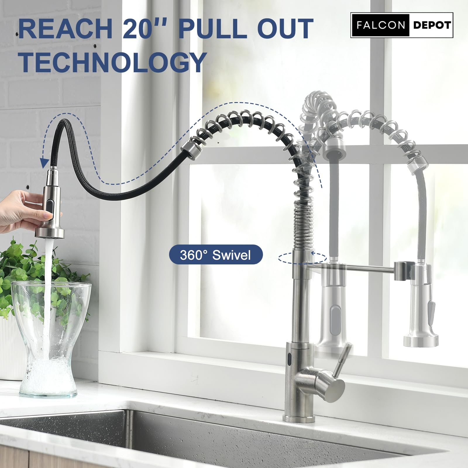 Hands-Free Kitchen Faucet with Motion Sensor - Brushed Nickel for Modern Sinks