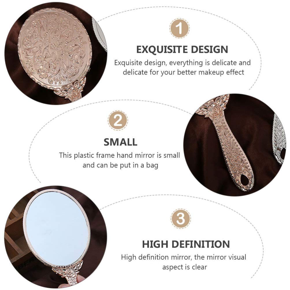 Portable Vanity Mirror with Carved Design - Handheld Travel Makeup Mirror for Women, Compact Cosmetic Mirror for Home, Car, Outdoor & Travel Use