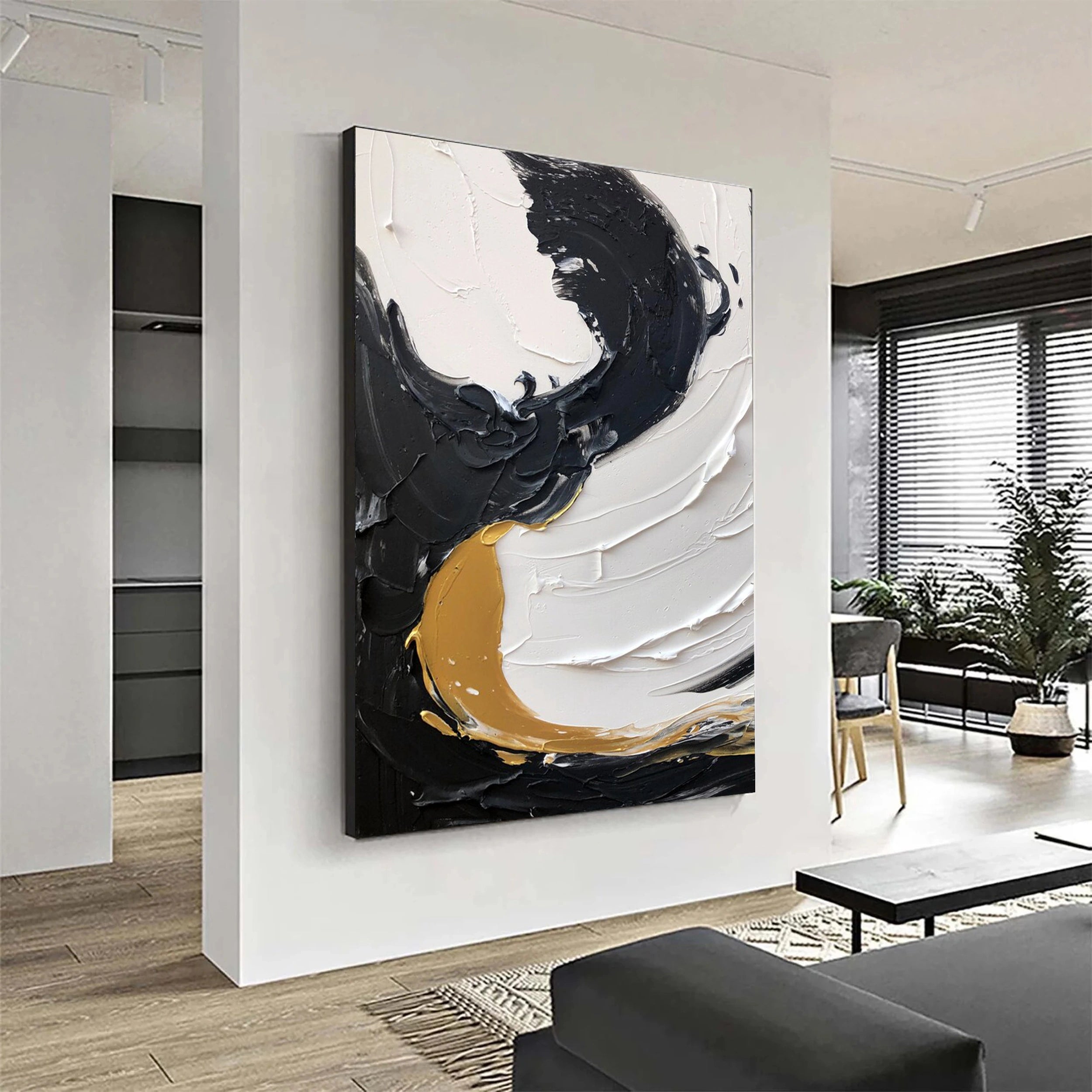 Black and White Textured Minimalist Wall Art Print #MZ069 - Modern Abstract Home Decor for Living Room, Bedroom & Office