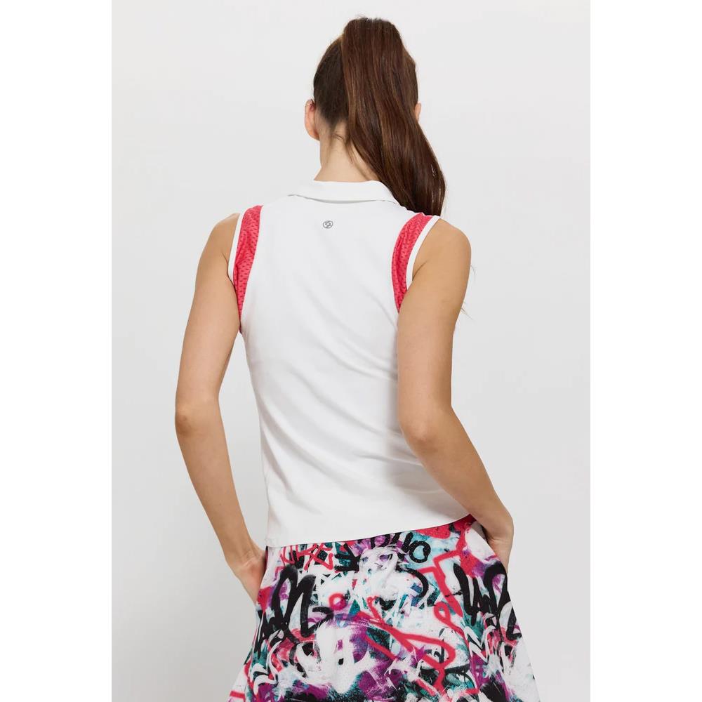 Lija Women's Love Story Kaia Polo Shirt - White & Paradise Pink - Casual Summer Top for Golf, Tennis & Outdoor Activities