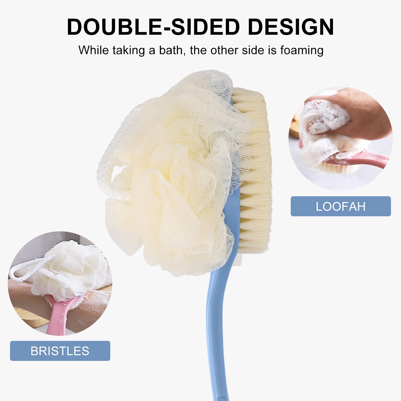 SetSail Shower Body Brush with Natural Bristles & Loofah - Long Handle Back Scrubber for Deep Exfoliation - Bath & Shower Brush for Men & Women - Perfect for Dry Brushing, Skin Renewal & Spa-Like Massage at Home