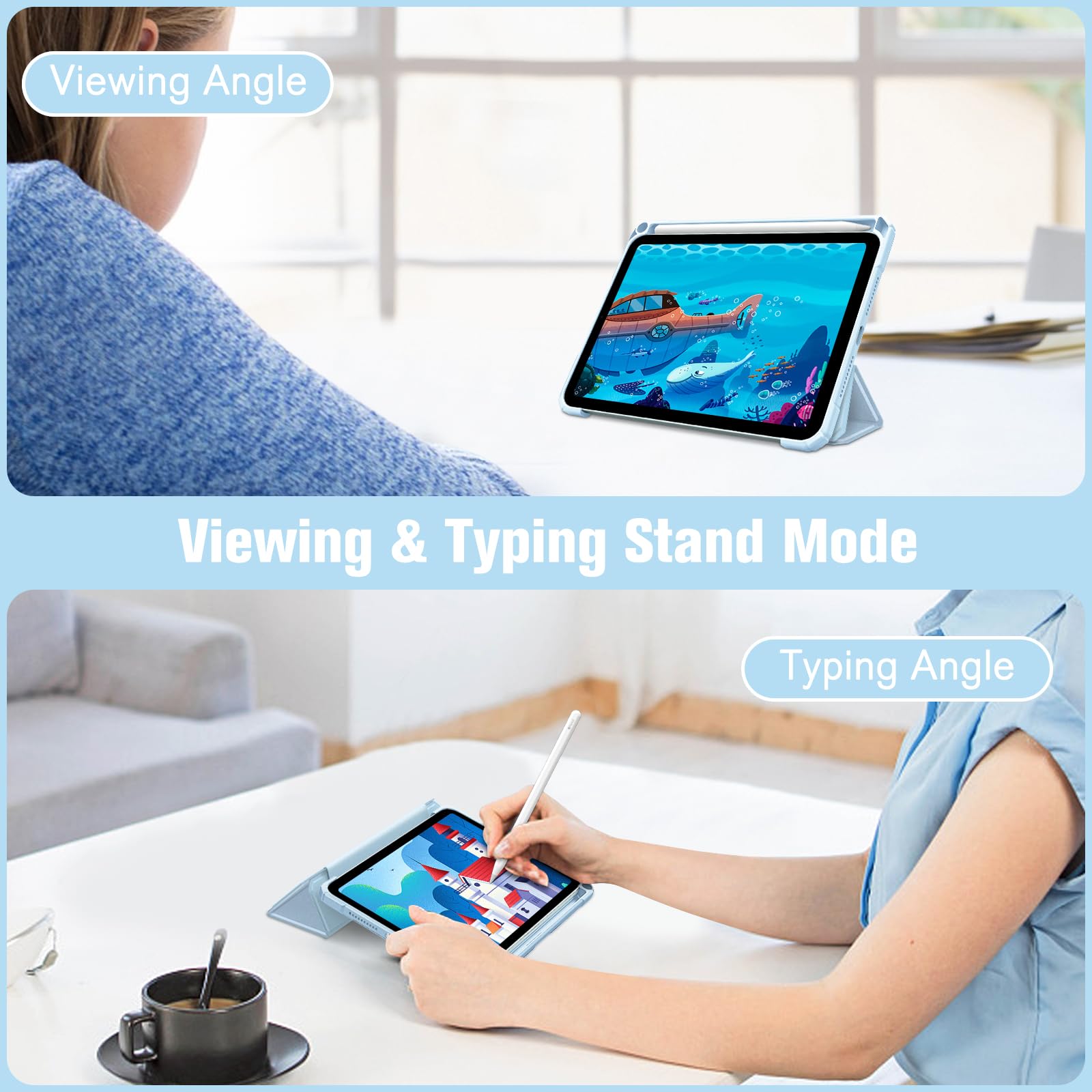 Fintie Hybrid Slim Case for iPad Mini 7 (A17 Pro, 7th Generation 2024) & iPad Mini 6 (6th Gen 8.3 Inch) - Shockproof Clear Transparent Back Cover with Built-in Apple Pencil Holder - Perfect for Work, School & Travel Protection