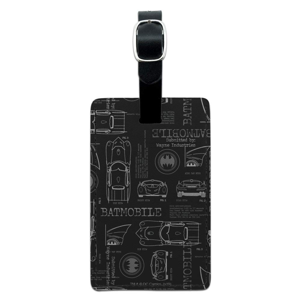 Batman Batmobile Blueprint Leather Luggage Tag - Rectangle ID Card Holder for Travel Bags & Suitcases - Perfect for Cosplay, Comic Con & Batman Fans