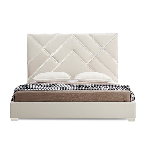Luxe Matrix Queen Bed Frame - Beige Upholstered Platform Bed with Wooden Slats | Modern Bedroom Furniture for Master Suite, Guest Room & Apartment