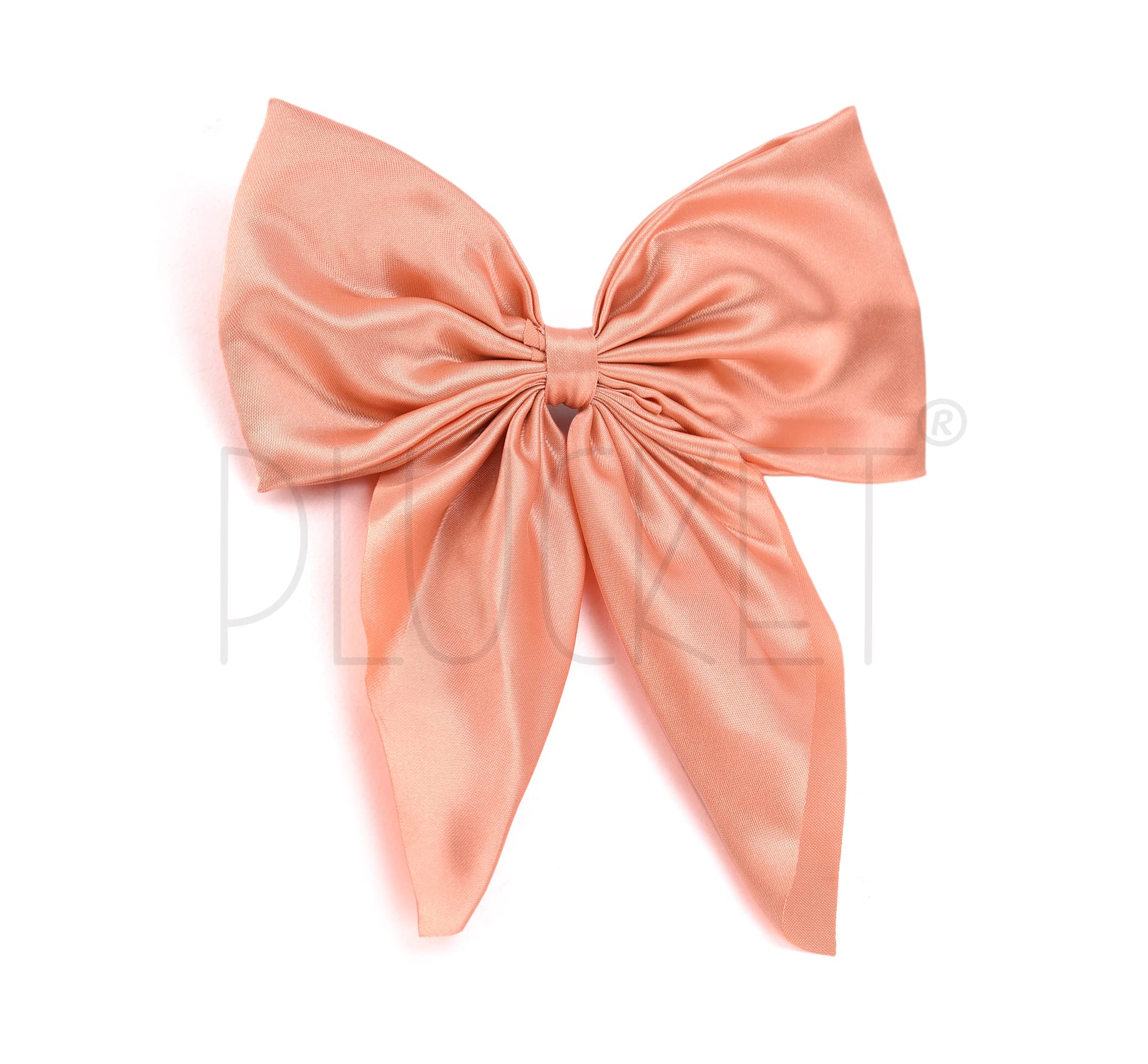 PLUCKET® Women's Satin Bow Hair Clips - Dark Peach Alligator Hairpins, Sweet Big Bow Barrettes, Duckbill Hair Accessories for Women & Girls - Perfect for Weddings, Parties & Everyday Styling