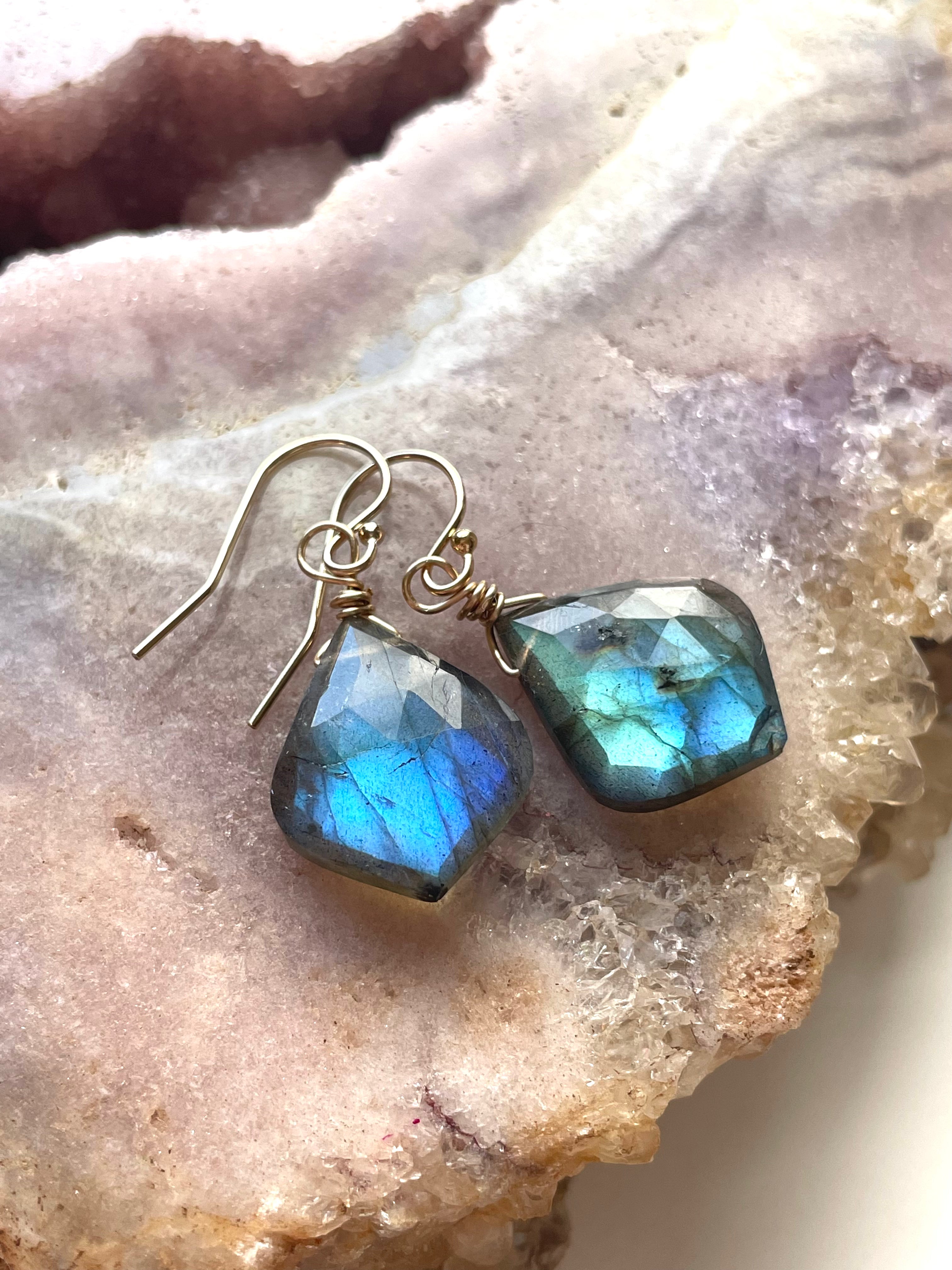 Labradorite Dangle Earrings for Women - Gold & Silver Boho Drop Earrings - Perfect for Bridal, Wedding, Boho Chic & Everyday Wear