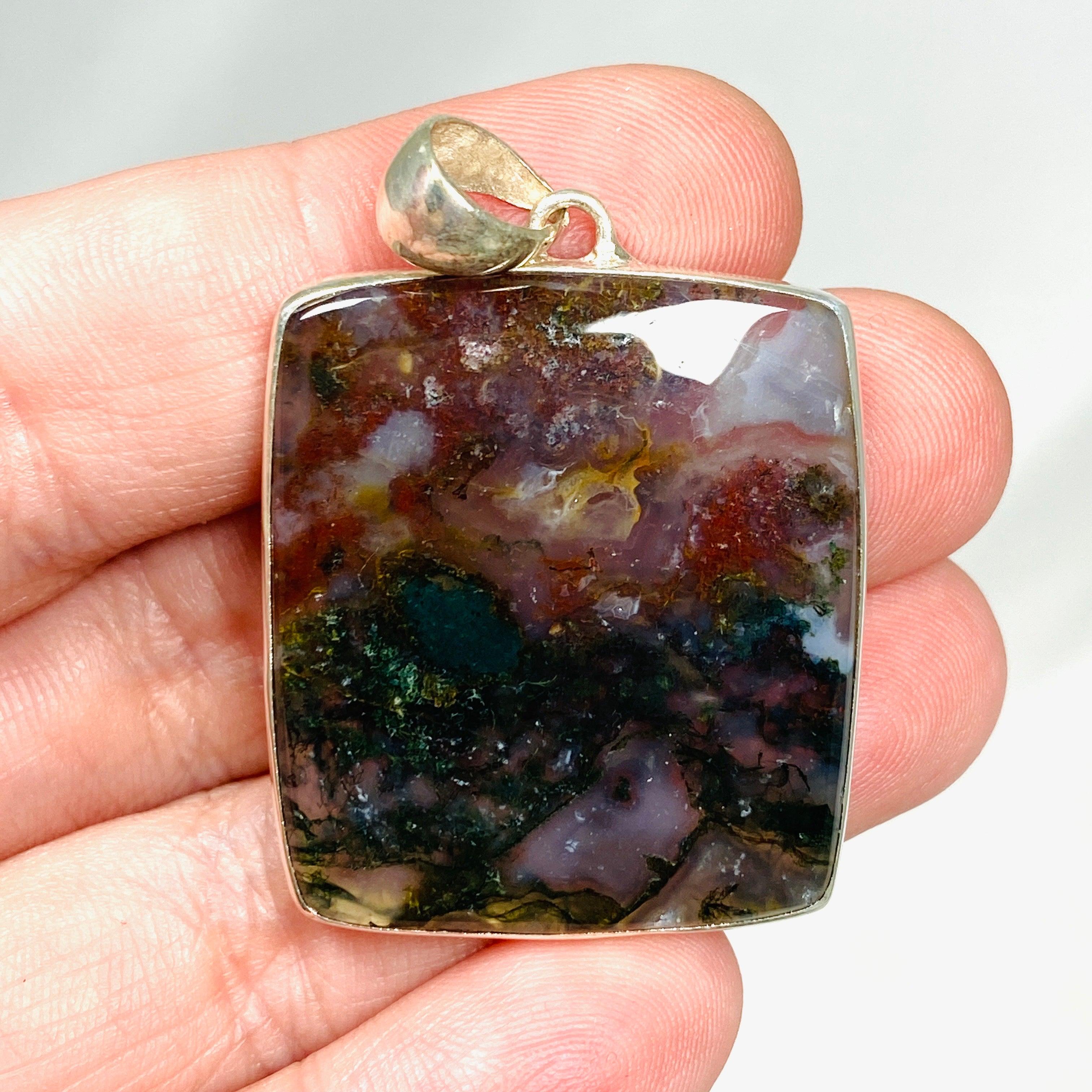 Natural Moss Agate Rectangular Pendant Necklace - KPGJ3629 | Healing Crystal Jewelry for Meditation, Yoga & Spiritual Gifts