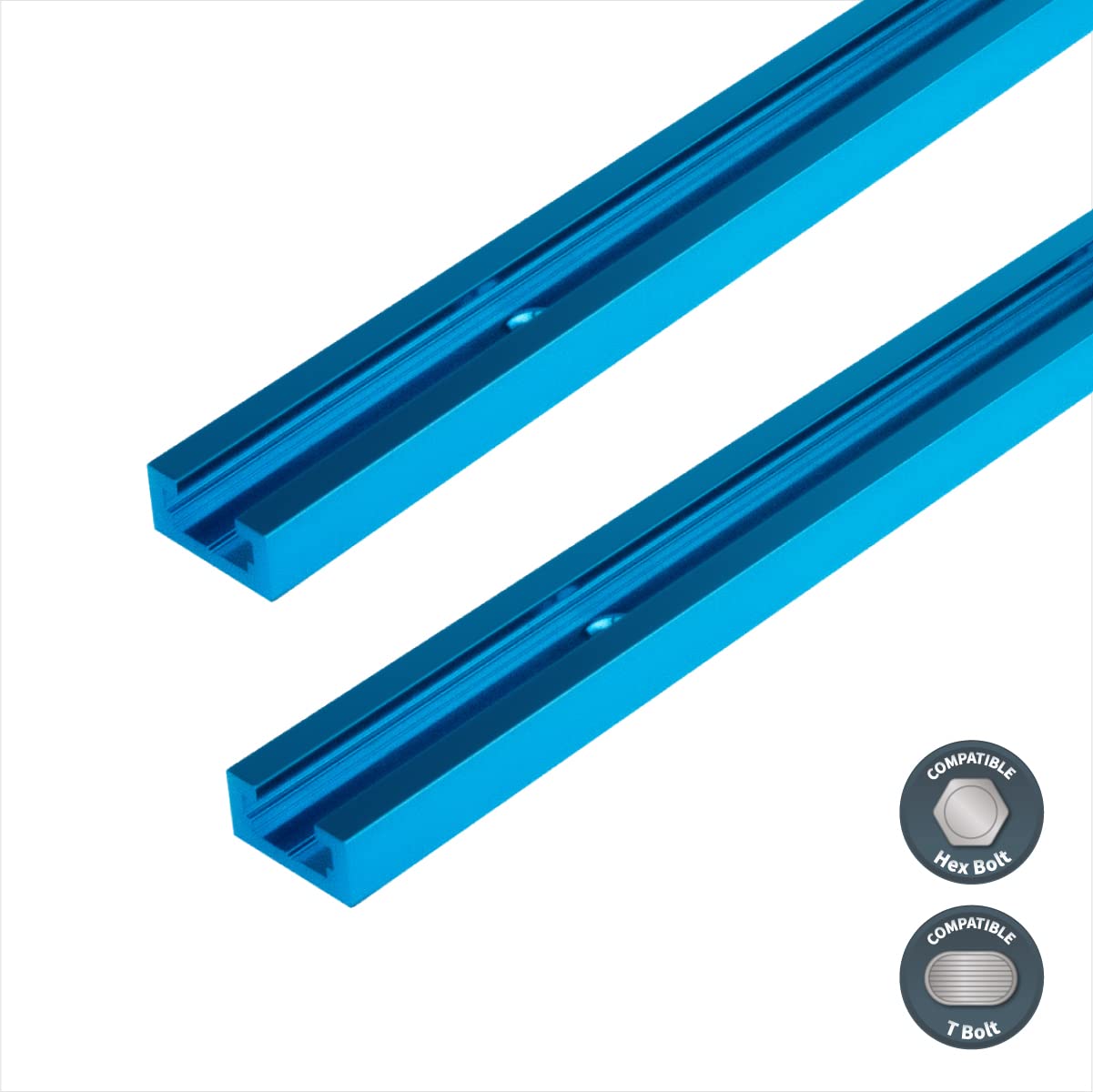 POWERTEC 71119 36 Inch Double-Cut Profile Universal T-Track with Predrilled Mounting Holes - 2 Pack | Heavy Duty T-Track System for Woodworking Jigs, Drill Press Table, Router Table & Workbench Accessories | Perfect for DIY Projects & Professional Workshops