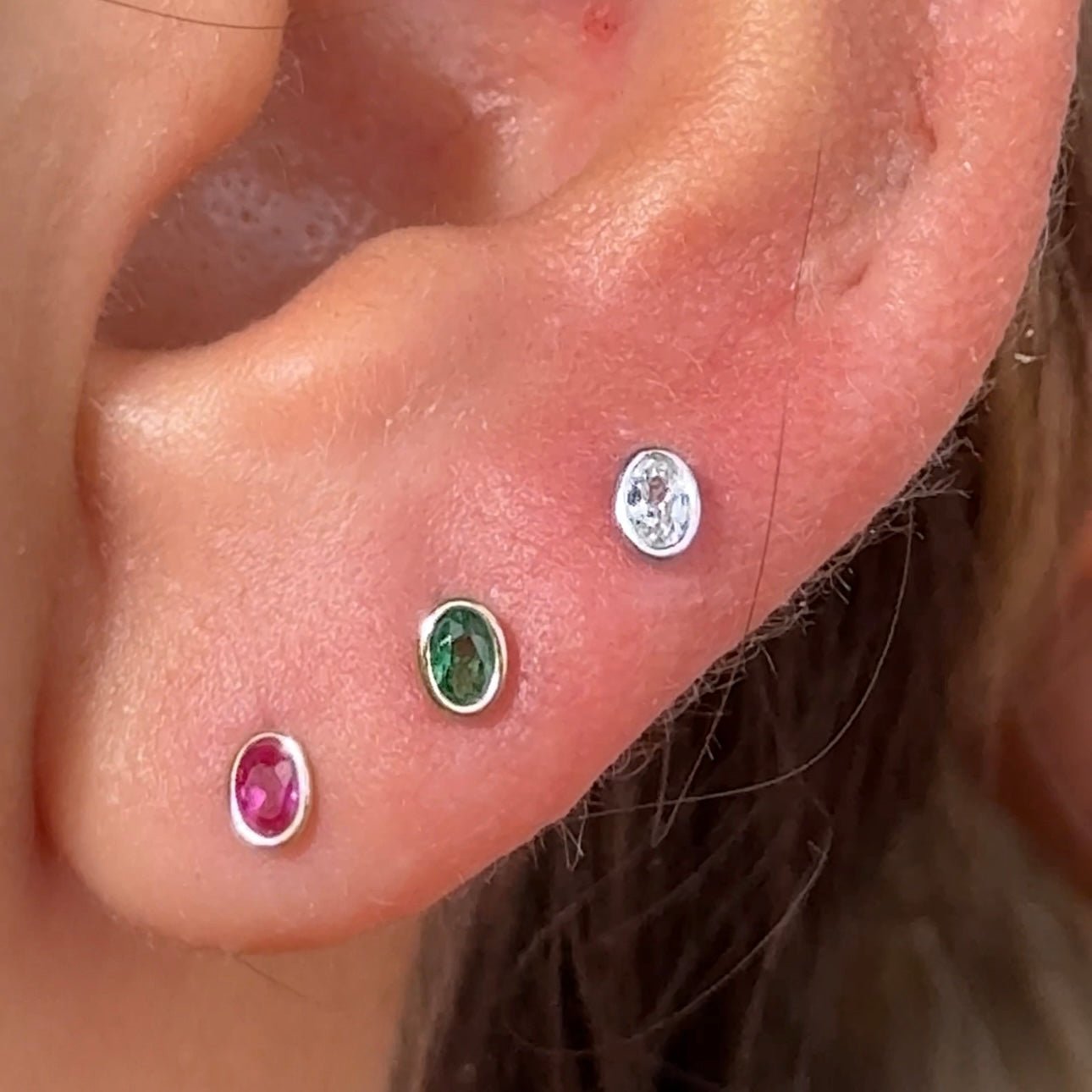 14K Yellow Gold Oval Gemstone Stud Earrings - Bezel Set Flat Back for Sensitive Ears | Perfect for Daily Wear, Work & Special Occasions
