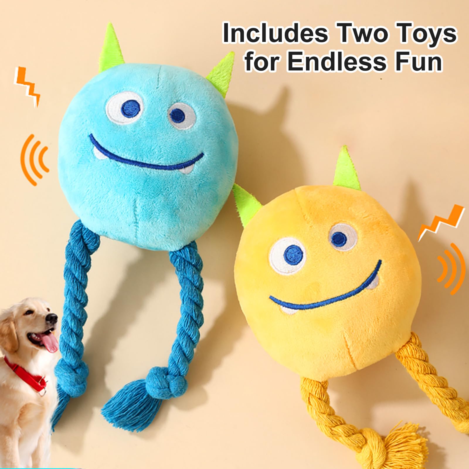 Best Squeaky Rope Plush Dog Toys for Small & Medium Breeds - 2 Pack Puppy Chew Toys to Keep Them Entertained - Perfect for Indoor Play, Teething Relief & Interactive Training