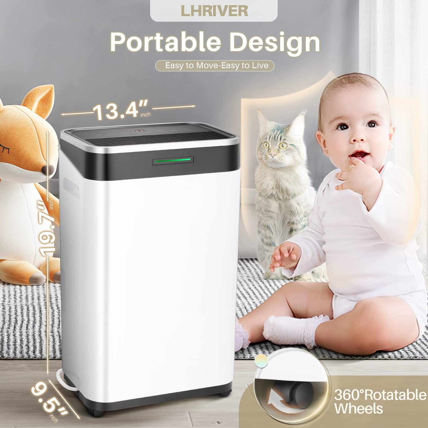 **3,500 Sq. Ft Energy-Efficient Dehumidifier – 50 Pints with Drain Hose & 24-Hour Timer – Overheat Protection – Perfect for Bedrooms, Basements, Bathrooms, Laundry Rooms – Eliminates Moisture & Mold in Large Spaces**    *(Use Cases: Ideal for humid climates, damp basements, post-flood drying, allergy relief, and protecting furniture from moisture damage.)*
