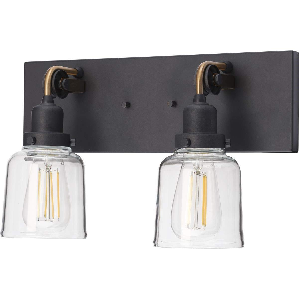 Progress Lighting Rushton Collection 2-Light Clear Glass Farmhouse Bathroom Vanity Light in Graphite - Perfect for Rustic and Modern Bathroom Decor