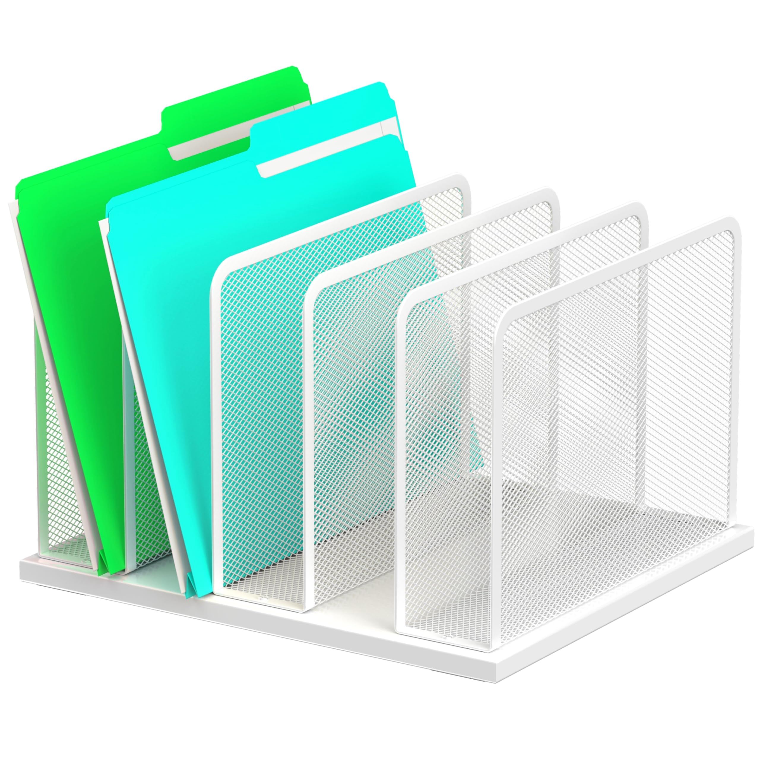 Kuntine.B Mesh Desk File Organizer - 5-Section Upright Desktop File Sorter for Office Documents, Papers & Folders - Perfect for Home Office, Classroom & Workspace Organization (White, 1 Pack)
