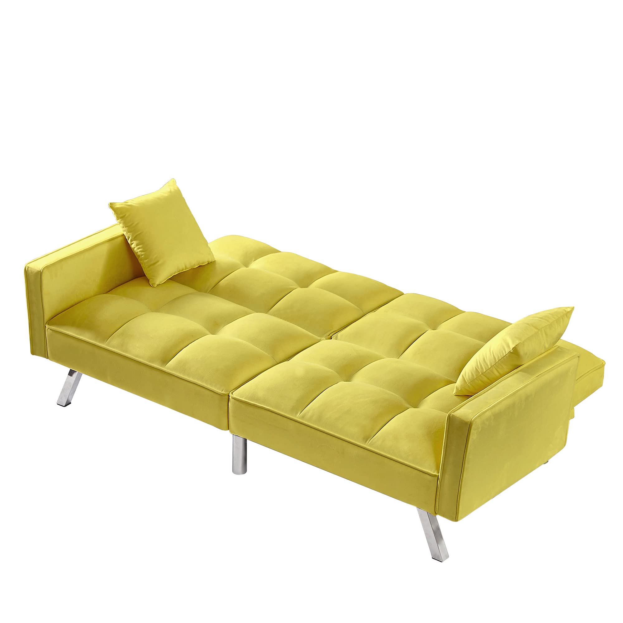 Yoglad 74-Inch Velvet Loveseat Sofa with 2 Throw Pillows & 5 Sturdy Legs - Modern Futon Couch for Living Room, Bedroom, Dorm | Perfect for Small Spaces, Movie Nights & Guest Accommodation (Yellow)