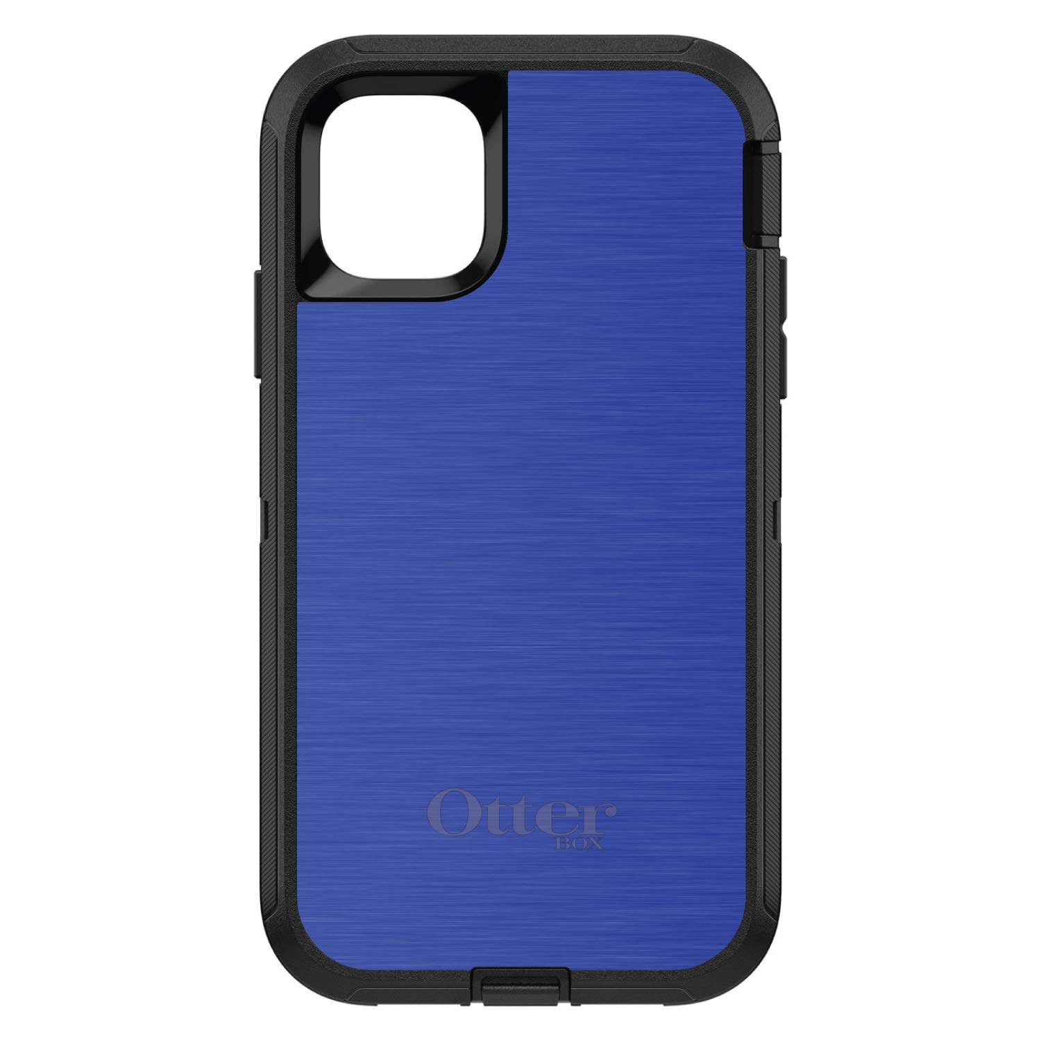 DistinctInk iPhone 12 Pro MAX Case (6.7 Inch) - Premium Custom Black Replacement for OtterBox Defender - Blue Stainless Steel Design - Durable Protective Phone Cover - Perfect for Work, Travel & Outdoor Activities