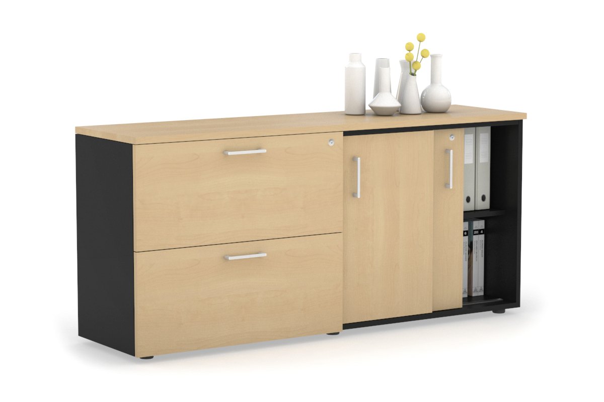 2-Door Sliding Credenza with 2-Drawer Lateral File Cabinet - Modern Office Storage Solution for Home & Business Workspaces