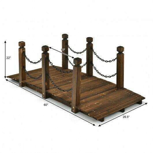 JHUS 5 ft Wooden Garden Bridge with Rails - Stained Finish Arc Footbridge for Walkways | Perfect for Backyard, Patio, and Outdoor Decor | Garden Bridges, Landscape Decoration, and Yard Accents