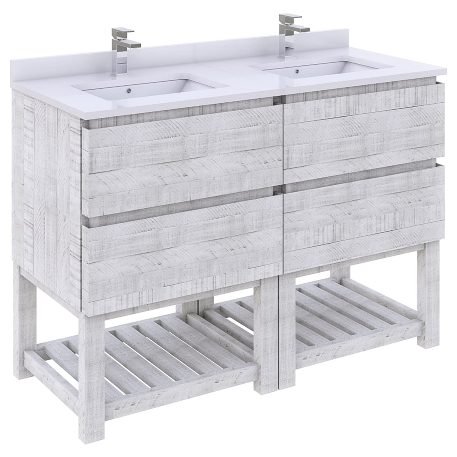 Fresca Stella 46-Inch Open Base Double Bathroom Vanity Cabinet in Rustic White - Perfect for Modern Farmhouse & Rustic Style Bathrooms