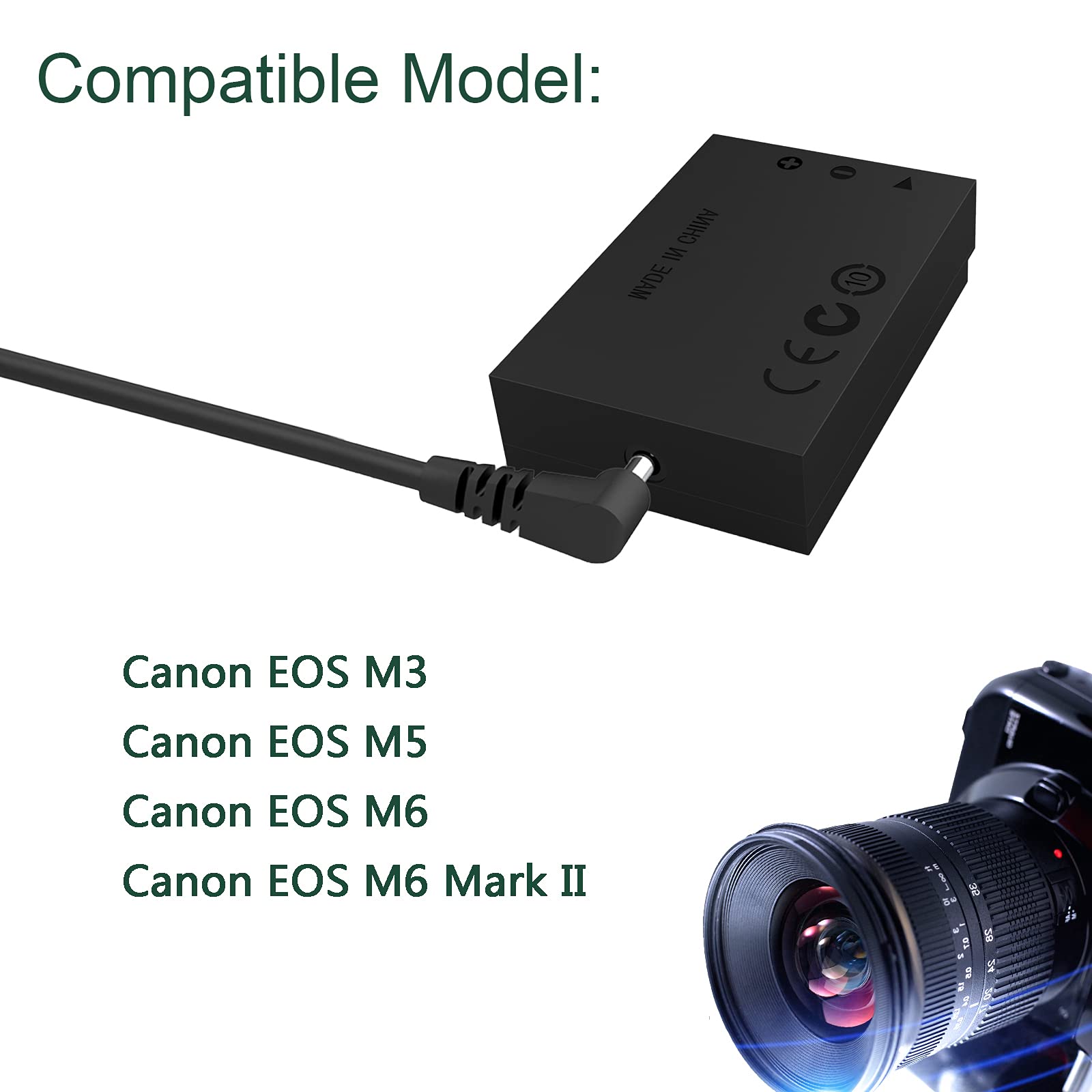 Original Canon ACK-E17 AC Power Adapter Kit for EOS M6, M5, M3, M6 Mark II Cameras - Continuous Power Supply for Photography & Videography