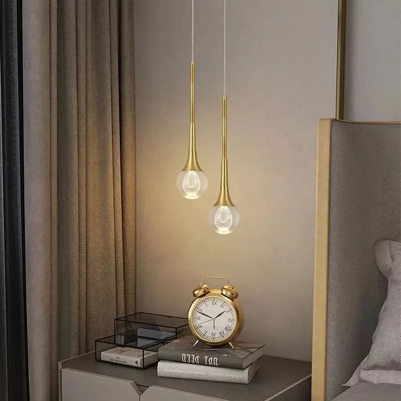 Minimalist Brass Crystal Pendant Light - Round Chandelier for Dining Room, Bedroom & Living Room Decor - Modern Ceiling Lighting Fixture