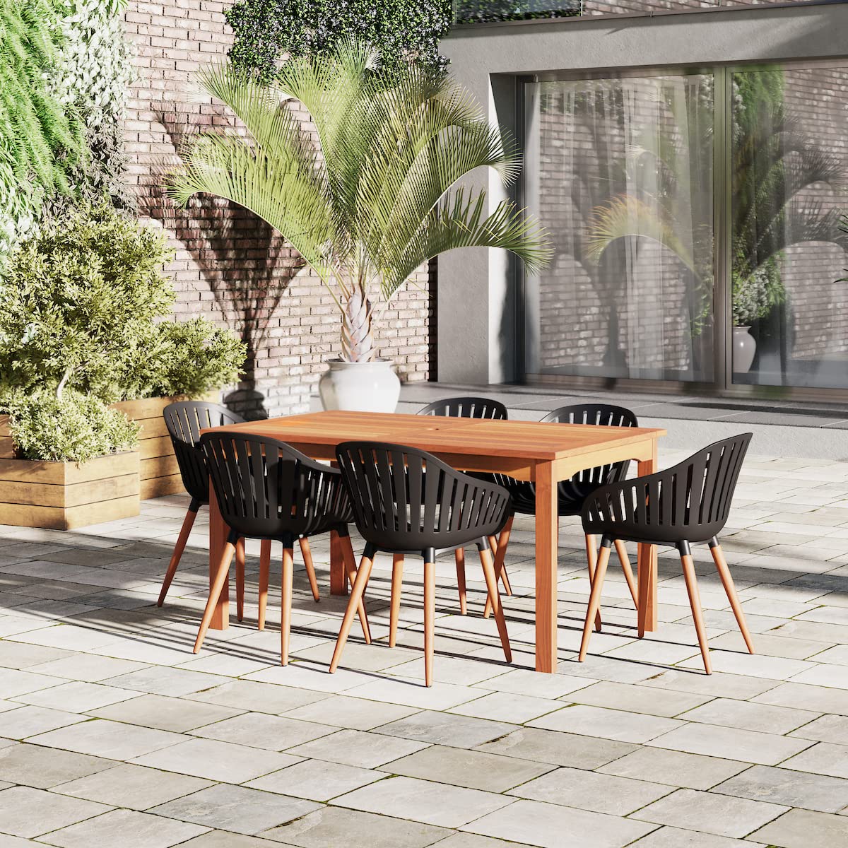 Brampton Patio Aveiro 1-Piece Rectangular Outdoor Dining Table | Natural Eucalyptus Wood | Weather-Resistant | Perfect for Backyard, Garden & Poolside Dining
