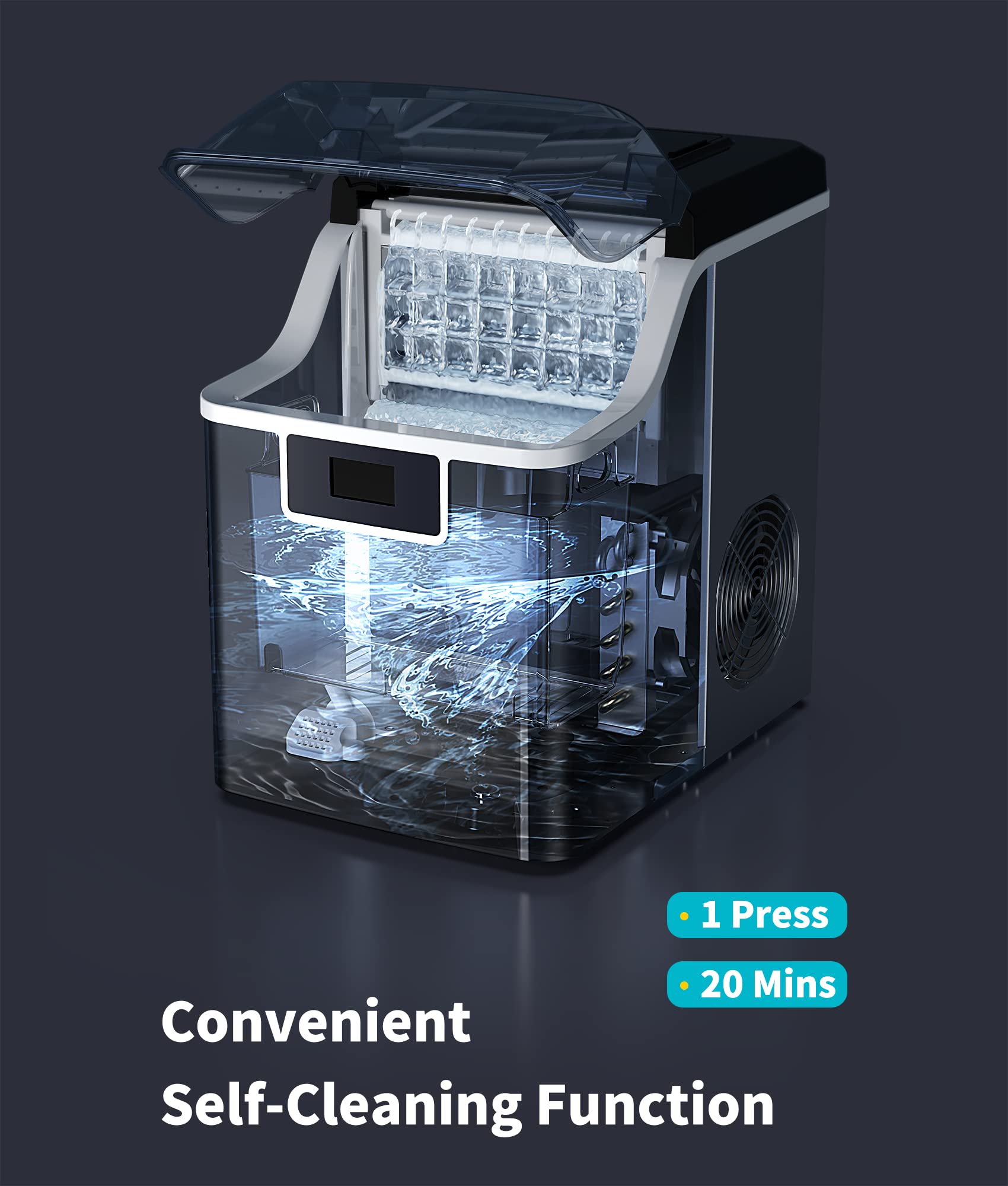 Ecozy Portable Countertop Ice Maker Machine - 45lbs Daily, 24 Cubes in 13 Mins, Stainless Steel, Auto Self-Cleaning with Ice Scoop & Bags - Perfect for Kitchen, Office, Bar, RV, Camping & Parties