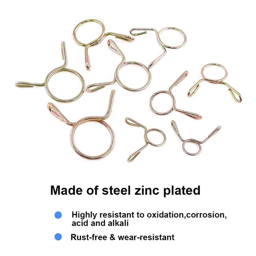 RWRAPS 10Pcs Fuel Line Hose Clamps - 5-31MM Spring Clips for Water Pipe, Air Tubing & Automotive Use - Perfect for DIY, Plumbing & Car Repairs (20MM Included)