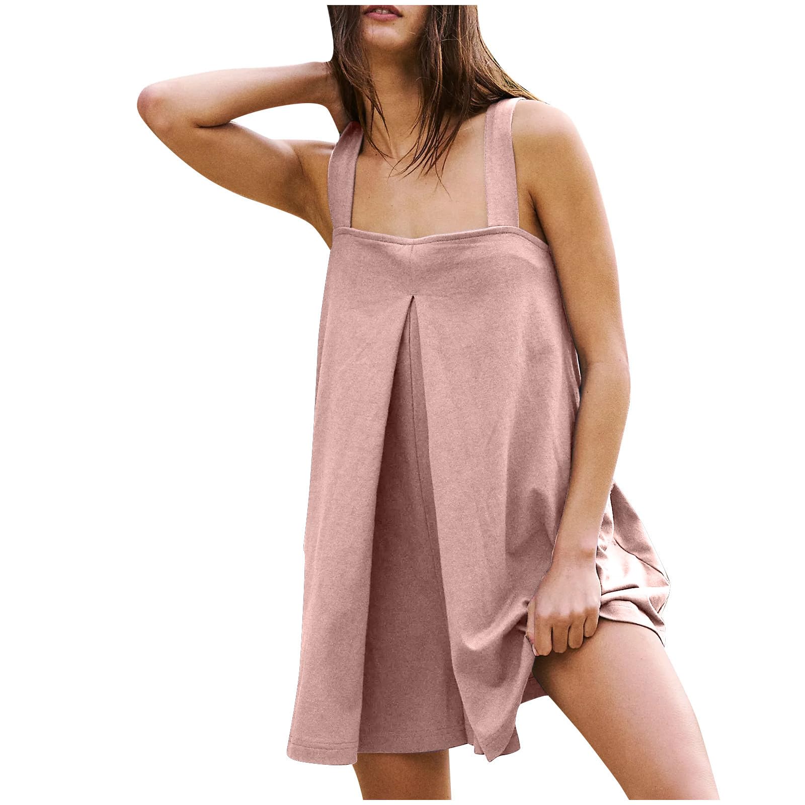 Women's Plus Size Summer Romper 2024 - Square Neck Short Overalls Jumpsuit with Pockets | Casual Outfit for Beach, Vacation & Summer Parties